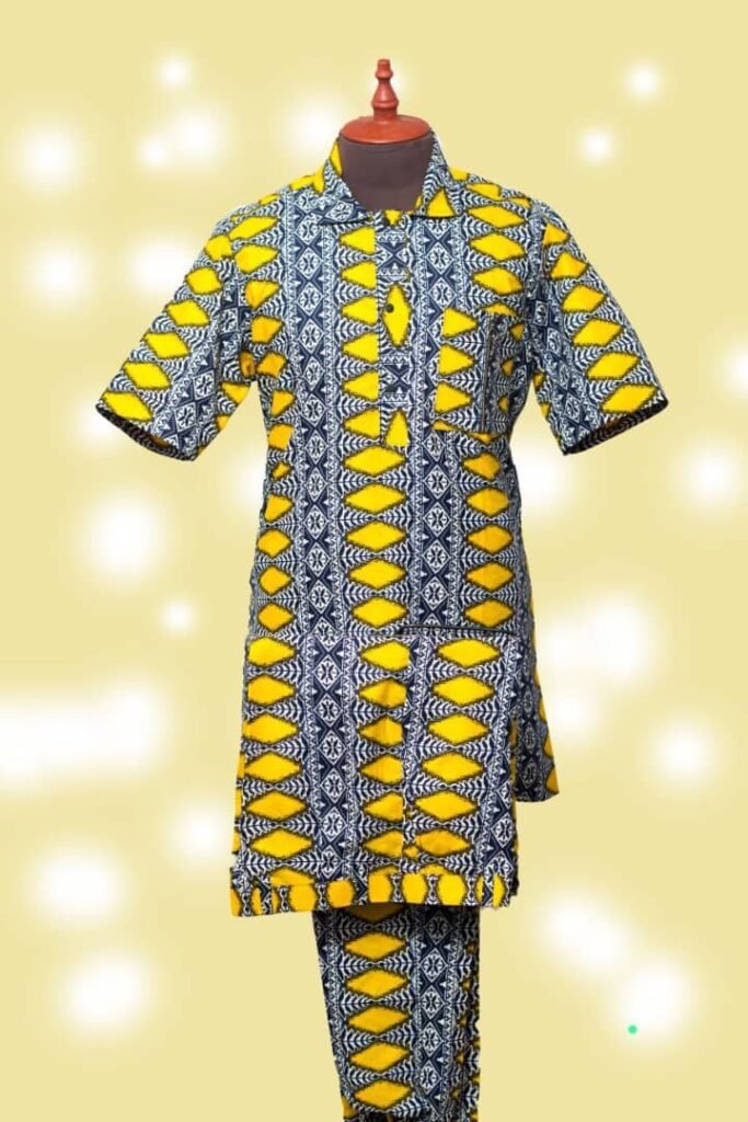 Men’s Ankara Senator Native Wear – Yellow & Blue  Pattern