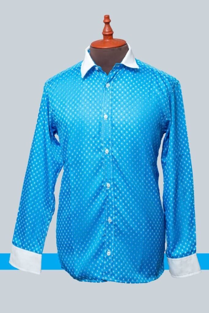 Men’s Sleek Blue Patterned Office Shirt