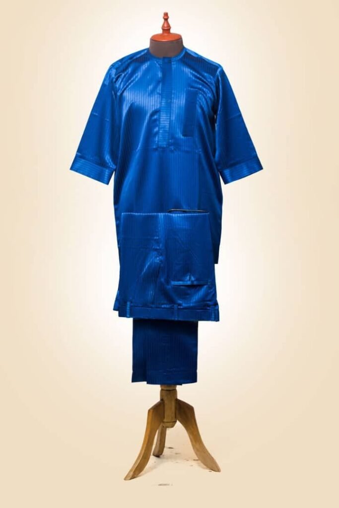 Men's Traditional Two-Piece Outfit – Blue Stripe Jonkoso  Fabric